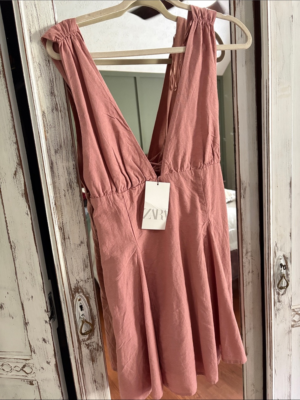 ZARA Dusty Rose Tie-Front Sleeveless Dress